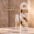 Imagem promocional do perfume Hayate Lira em formato de corrente dourada, destacando a opção de compra em decant de 5 ml.